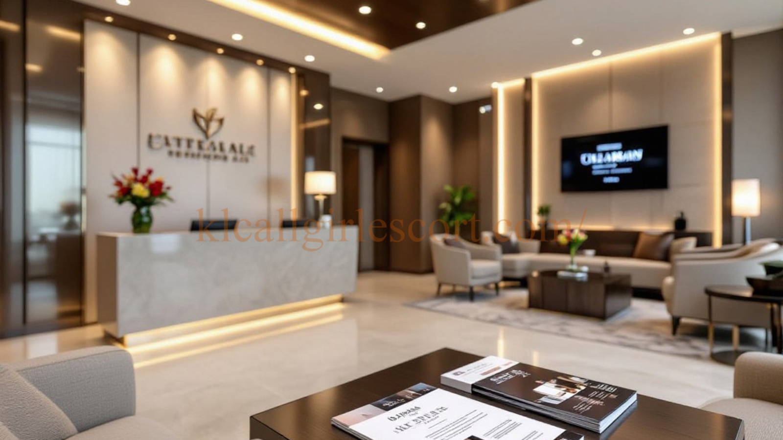 Luxurious Cattedrale Design Group office lobby with comfortable seating and modern reception desk.
