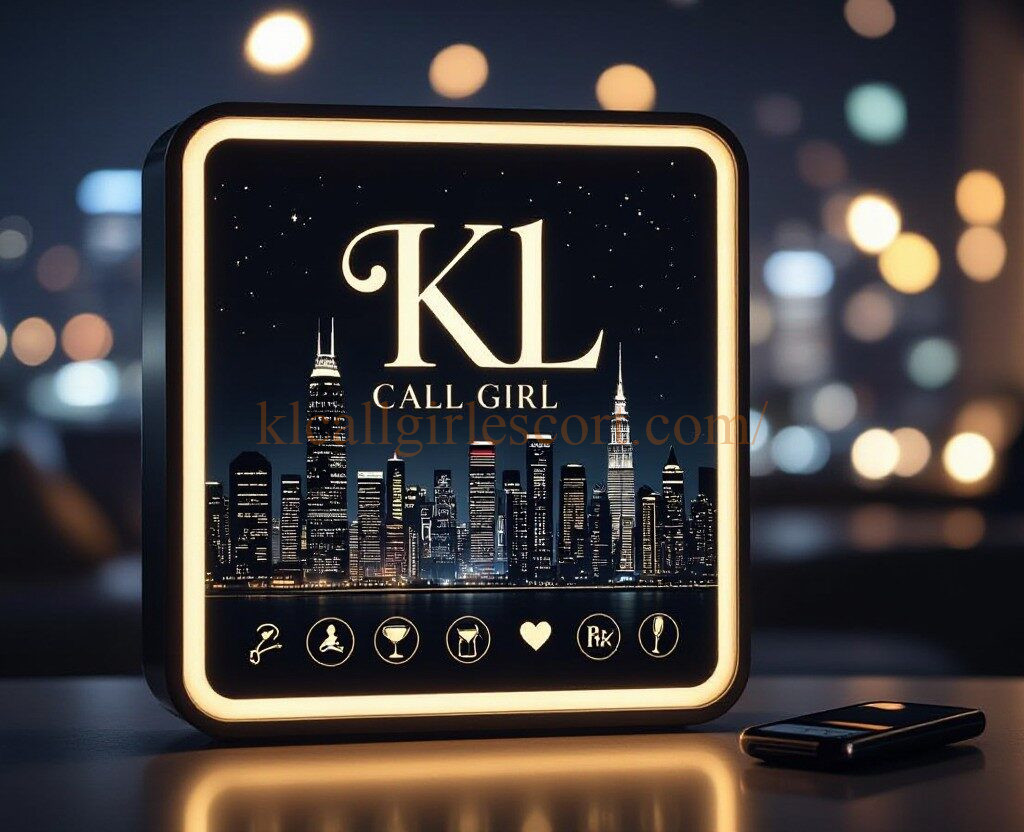 KL Call Girl logo with Chicago skyline at night, illuminated sign.