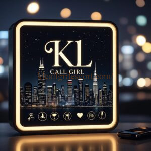 KL Call Girl logo with Chicago skyline at night, illuminated sign.