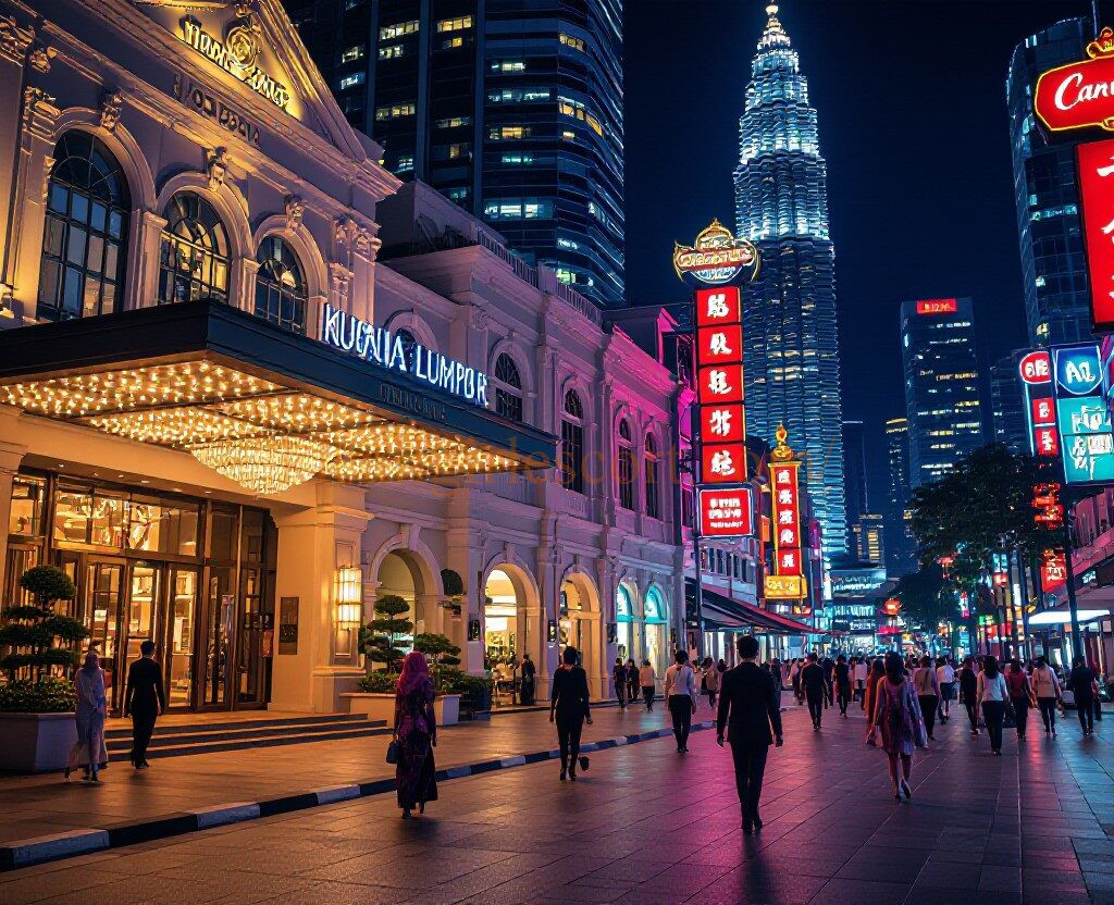 Night view of Bukit Bintang, Kuala Lumpur with bright neon signs
