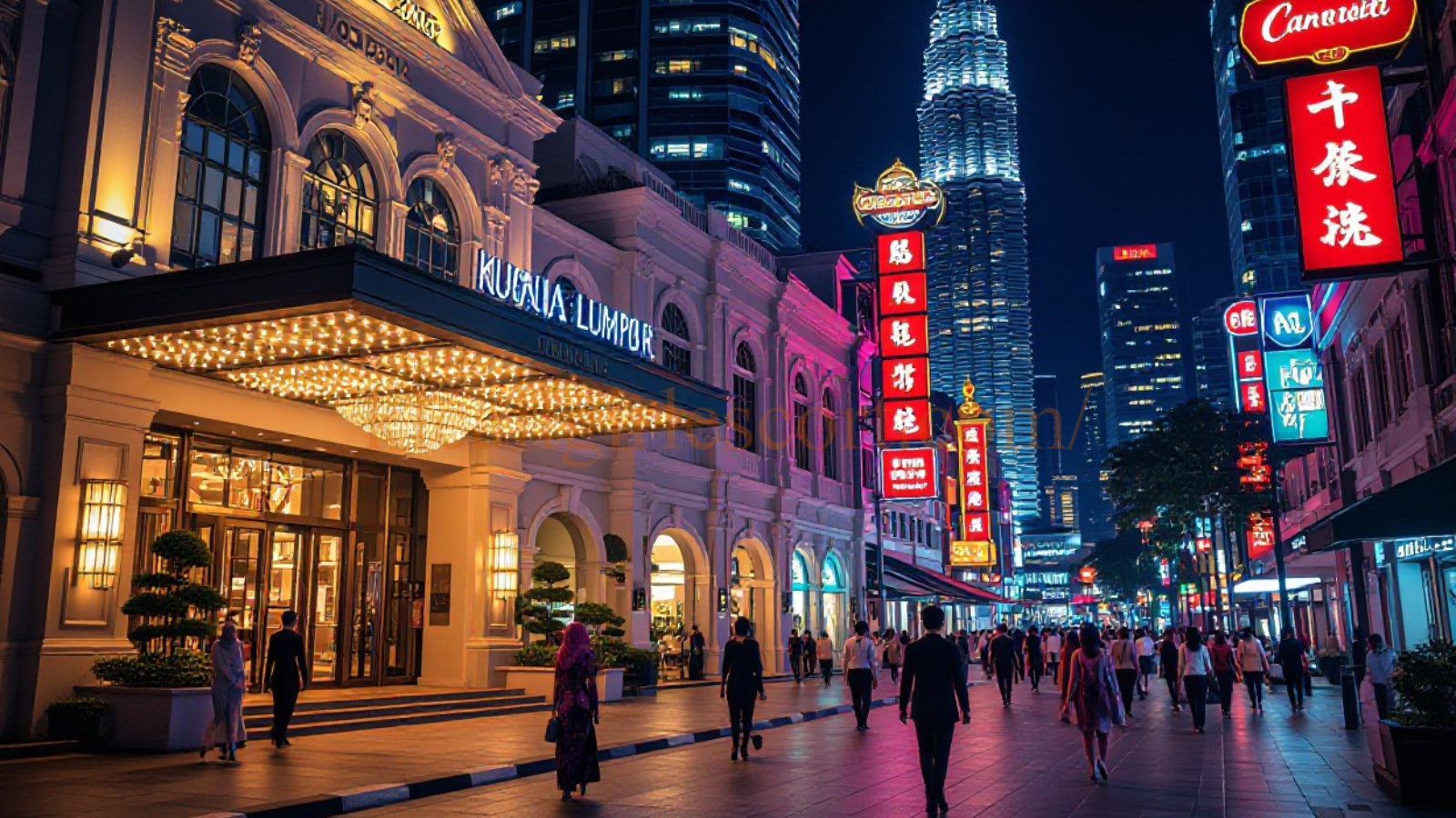 Night view of Bukit Bintang, Kuala Lumpur with bright neon signs