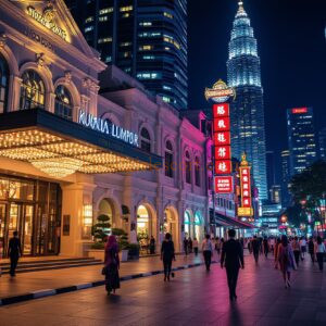 Night view of Bukit Bintang, Kuala Lumpur with bright neon signs
