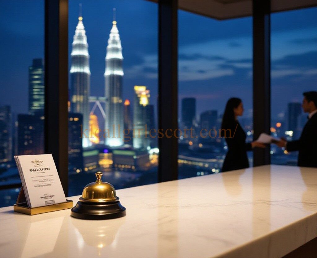Kuala Lumpur skyline view from hotel reception desk at night