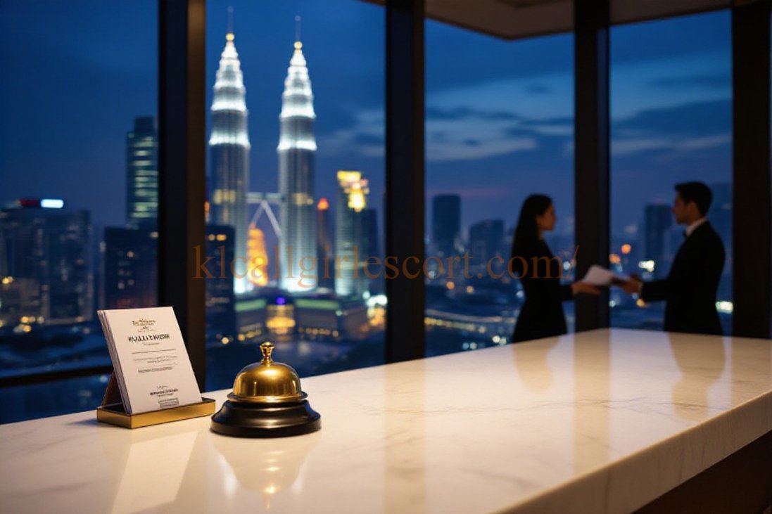 Kuala Lumpur skyline view from hotel reception desk at night