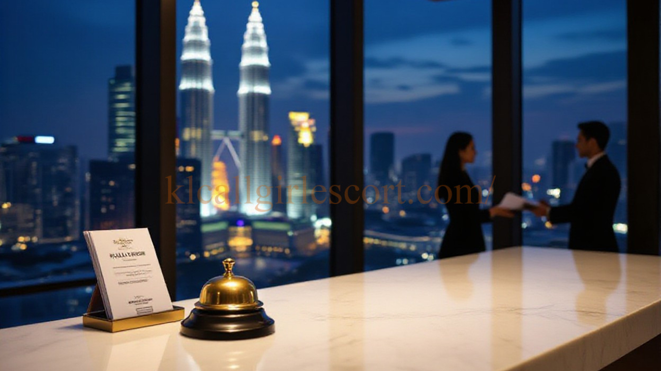 Kuala Lumpur skyline view from hotel reception desk at night